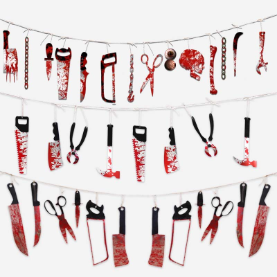 Halloween Decoration Bloods Knives Cut Off Hand Feet Paper Banner Horror Ghost Halloween Decor Happy Halloween Party Decor