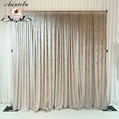 ANNIELU Luxury Beige 10 FT Crushed Velvet Backdrop Drapes Curtain Customized Velvet Wedding Banquet Events Decoration