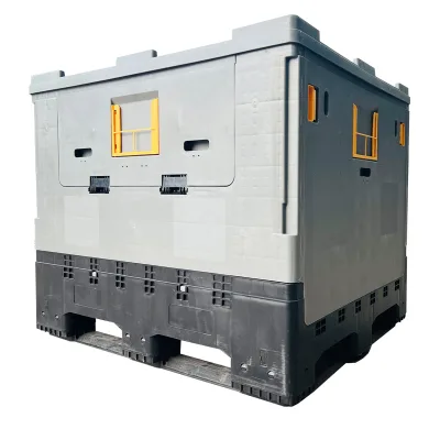 Smooth Walls Plastic Pallet Solid Box Foldable and Stackable Plastic Packaging Pallet Container with Lid for Car Parts Use
