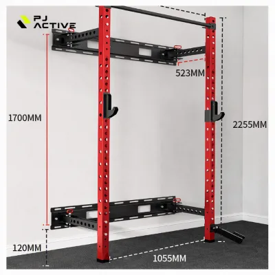 PinJian Wall Mount Foldable Stainless Steel Squat Rack Home Garage Gym Multi-Function Bench Press Pull Landmine Training