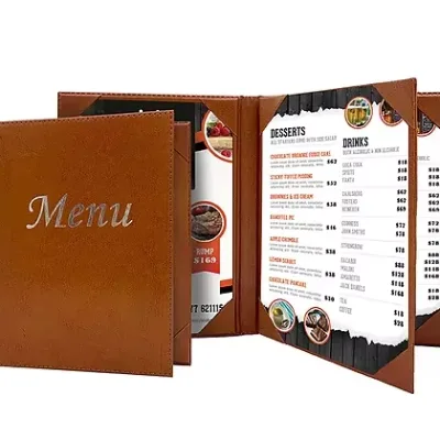 Personalized Brown Restaurant Menu Panels 4 Pages Menu Book Four Corners Fixed Menu Folder