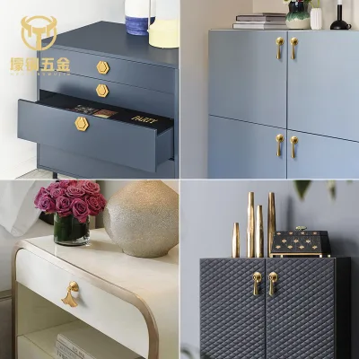 Modern Golden Brass Kitchen Cabinet Door Handles Dresser Drawer Wardrobe Handles Pulls and Knobs