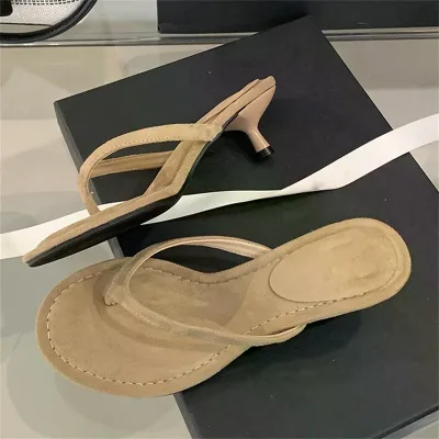 Comfortable Round Clip Toe Thin Low Heels Women Slippers Outdoor Casual Sandals Summer Flip Flops Ladies Shoes