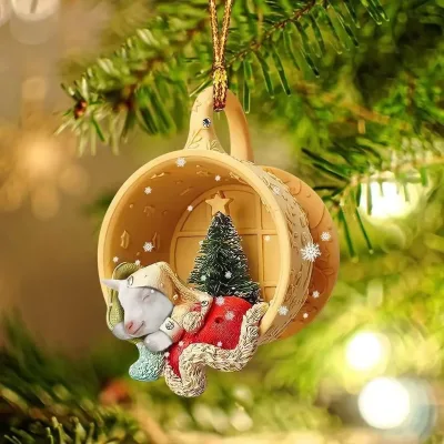 New Acrylic Flat Cups Pet Dogs Christmas Decorations Car Backpack Pendants Christmas Tree Home Decoration Maison