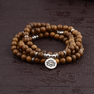 New Arrival Multilayer Yoga Rosary 108 Wood Beads Lotus Buddhist Buddha Tibetan Necklace for Women Men