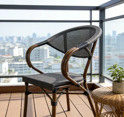 Sleek Patio Armchair Textured Fabric Aluminium Frame Sturdy Urban Balcony Leisure Furniture