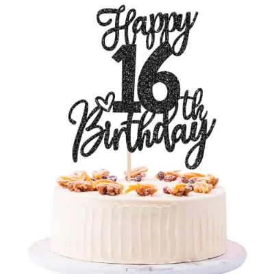 1 PCS 16th Birthday Cake Toppers Glitter 5.6cm Black China Sweet 16 Years Party Supplies
