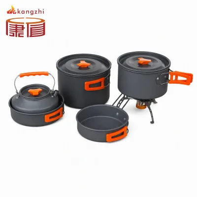 2/3/4/5pcs Set Aluminum Alloy Camping Cookware Kit Kangzhi Portable Folding Outdoor Cooking Set Lightweight Hiking Picnic Gear