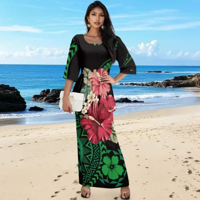 2025 Summer Pacific Island Art Custom Dresses Sublimation Polynesian Print Polyester Samoan Puletasi Dress for Women