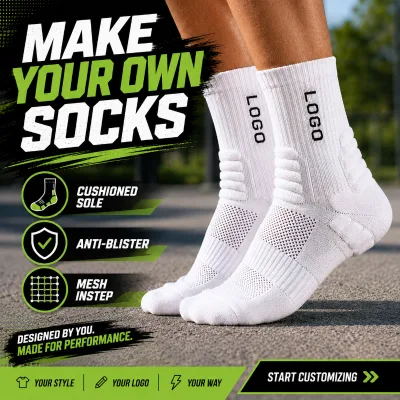 Custom Logo Sports Crew Socks, Reinforced Stitching Cotton Socks, Bulk Supply for Sport Retailer Resale Business