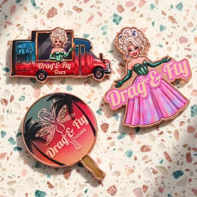 Design Your Metal Custom Queen Enamel Fridge Magnet Set Palm Springs Souvenir Metal Crafts Tourist Bus Badges