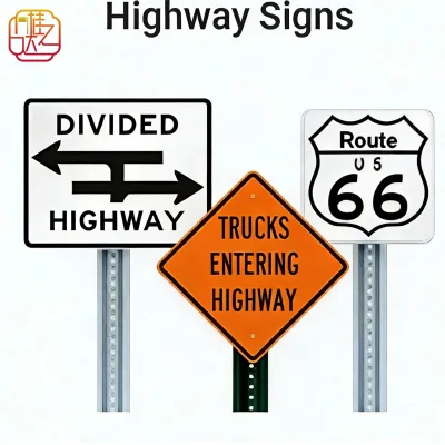Reflective Aluminum US Highway Sign , Divided Highway / Trucks Entering / Route 66 Road Signs for US Road Safety