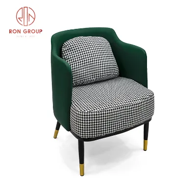 Nordic Armchair Houndstooth Luxury Designs Modern Home Living Room Bedroom Leisure Single Sofa Chair PU Leather Metal Tube Frame