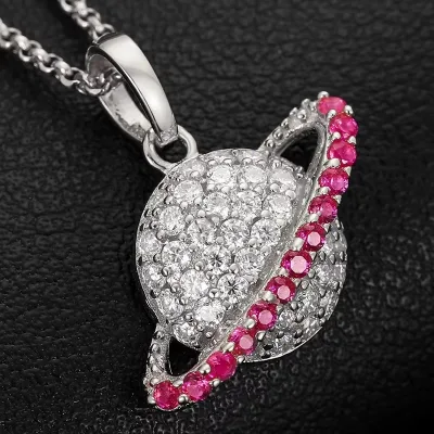 High Quality 925 Sterling Silver Gold Plated VVS D Color Moissanite Iced Planet Design Pendant Necklace IGI Certified for