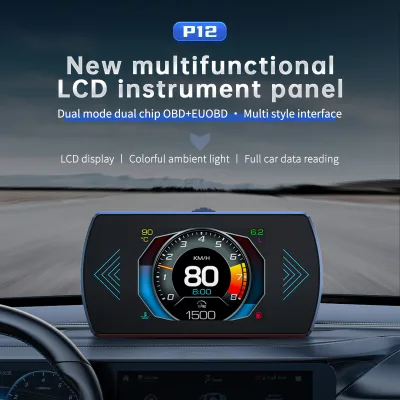 2026 NewP12 OBD2 HUD Car Head up Display Dual Chip EUOBD LCD Dashboard Speed RPM Water Temp Fuel Auto Digital Instrument Gauge