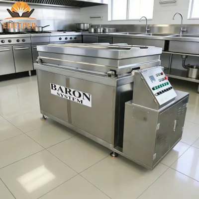 Square Electric Thermal Oil Vegetable Blanching Machine Hydraulic Automatic Lifting Basket 304 Stainless Steel Multi-Voltage