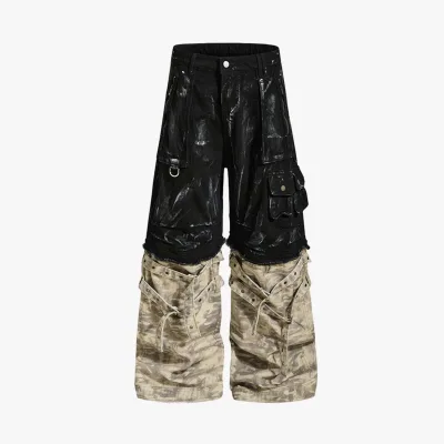 Stylish Work Pants Black with Color Accent Detachable Structure Y2K Style Individualized Men Cargo Pants