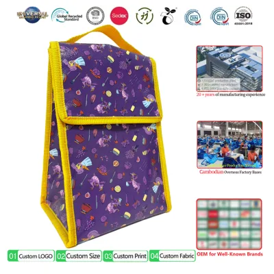 Non Woven Lunch Bags Custom BOPP Lamination Foldable Non Woven Folding Lunch Tote Bag for Food