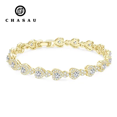 Wholesale 14K Gold Plated Jewelry 1.6mm White Purple Pink Round Moissanite CZ Colorful Gemstone Lovely Heart Tennis Bracelet