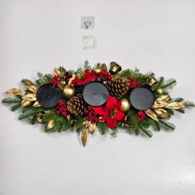 Red Berries Pine Cones Bells Pine Branches Holiday Party Tabletop Decoration Christmas Advent Wreath Candle Holder