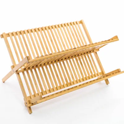 Homeware 2 Tier Dish Drying Rack Bamboo Kitchen Dish Rack for Tableware Foldable Dish Drainer