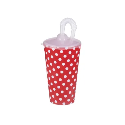Custom Christmas Plastic Water Cup With Straw Unisex Red Dot Print Milk Tea Cup