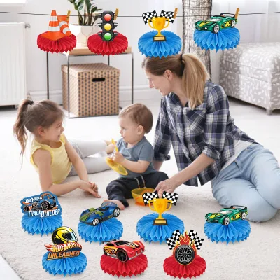 Racing Car Theme Party Decorations Honeycomb Ball Boys Birthday Party Dessert Table Decorations Racing Car Honeycomb Ornaments