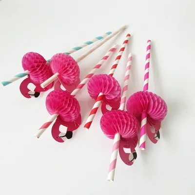 Wholesale Flamingo Paper Straw Disposable Honeycomb Striped Straw Environmentally Paper Drinking Straws