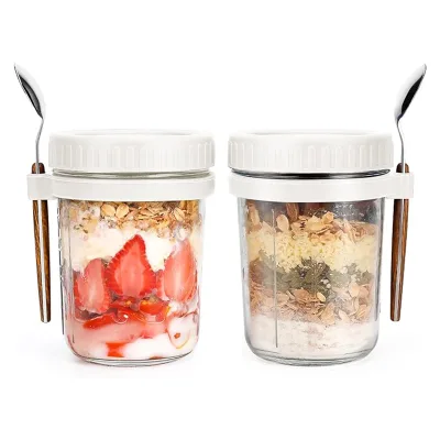 Hot Sale Wholesale Stock 350ml Glass Food Storage tank with Spoon and Lid Perfect for Hand Gifts Sealed Mason Jar