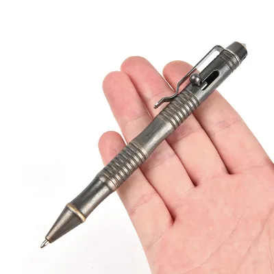 LFEDC Accept Logo Black Brass Cool  Business Gift Refillable Glass Breaker Brass Metal Ballpoint Bolt Action Pen With Gift Box