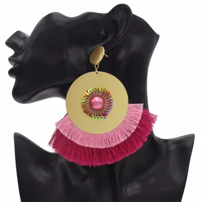 Boho Fan-shaped Tassel Earrings Big Statement Earrings for Wedding