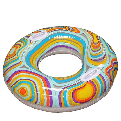 Factory Customized Transparent Vinyl Inflatable Swirls Swimming Tube Ring Raft with Handles