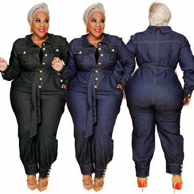 Autumn New Plus Size Woman's Clothing Wash Denim Long Jumpsuit