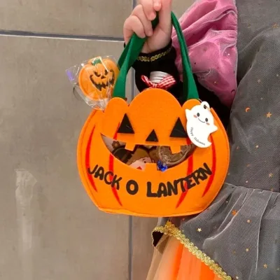 Halloween Candy Tote Trick-or-Treat Sack Children's Toy Costume Prop Nonwoven Felt Portable Customizable 20x15x5cm