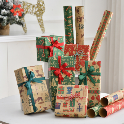 Christmas Vintage Kraft Paper Gift Gift Wrapping Paper Santa Claus Christmas Tree Cartoon Wrapping Paper