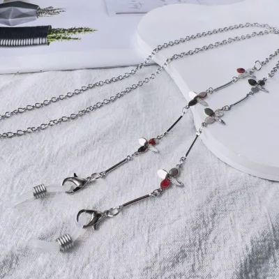 Trendy 75cm Four-Leaf Clover Decorated Plant Pattern Unisex Metal Eyewear Sunglass Neck Strap Chain
