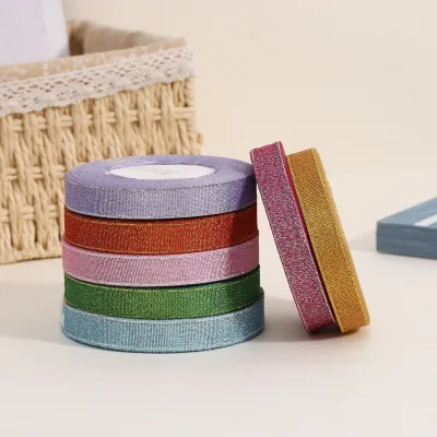 Chenille Metallic Ribbon Roll with Glitter Finish, Soft Velvet Trim for Premium Gift Packaging, Gift Box & Floral Wrapping