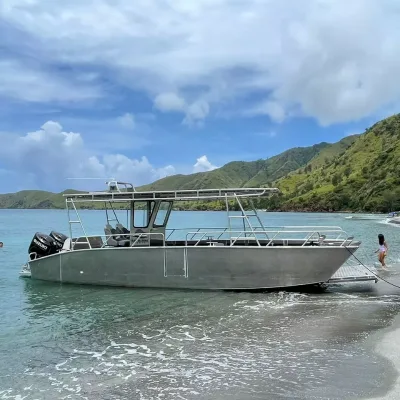 8m-12m 9m Welded Aluminum Center Console Landing Crafts Barge Boat With Hard Top
