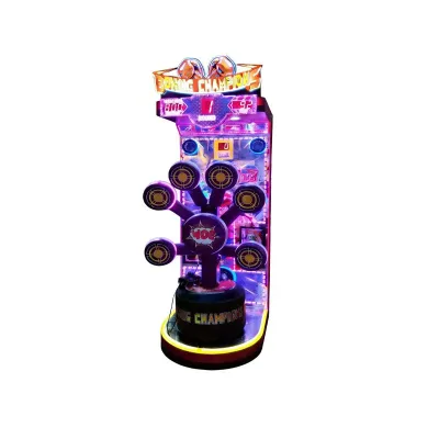 Coin Operated Rhythm Boxing Punch Machine 7 Targets High Score Display Ticket Reward Metal Plastic Construction English Support