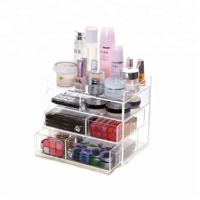 Wholesale Large Clear Acrylic Rectangle Modern Glossy Finish Multifunction Design Makeup Organizer with Drawers