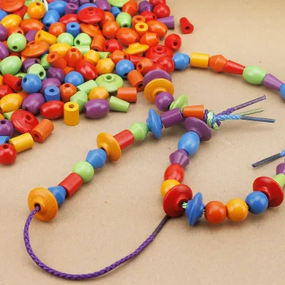 Wooden Rainbow Bead Educational Toy, Large Wooden Beads Threading Toy, Kids Star & Moon Maze Bead Toy, Building Block Toy