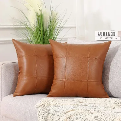 Classic Plaid Faux Leather Decorative Hand Stitched Modern Luxury Outdoor Cushion Pillowcases