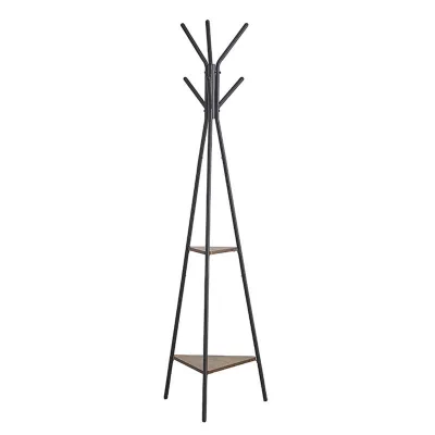 Black Metal Multi-functional Double Tier Floor Standing Coat Rack for Living Room Bathroom & Kitchen