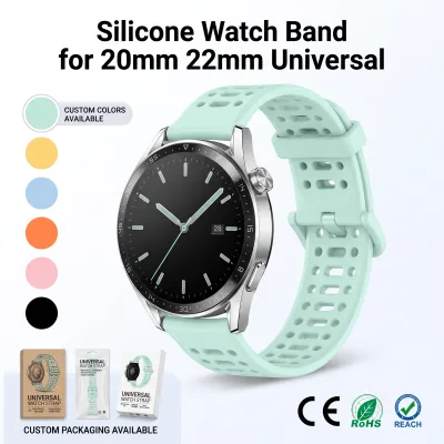 Wholesale Breathable Hollow Button Sport Silicone Strap 20mm 22mm Universal Comfort Rubber Watch Strap
