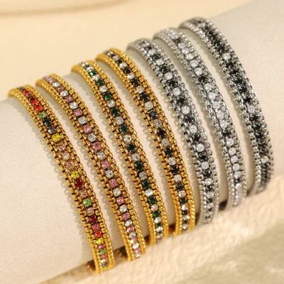 Custom Stainless Steel Pink White Crystal Link Bracelet, Adjustable 17+5cm Chain with Lobster Clasp, Gold Tone Jewelry