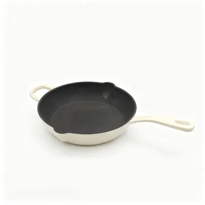 STAUB Enameled Cast Iron Fry Pan Skillet 8.5-inch Traditional Deep Design White 1-2L Capacity for Electric/Gas/Induction Stoves