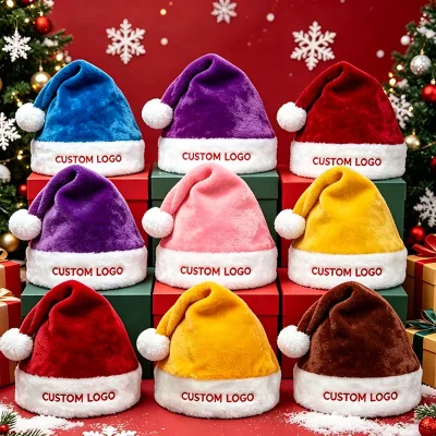 Top-Quality Logo Printed Festival Costom Hat Christmas Hat Wedding Party Santa Cap Wholesale Bulk Holiday Party Christmas Hat