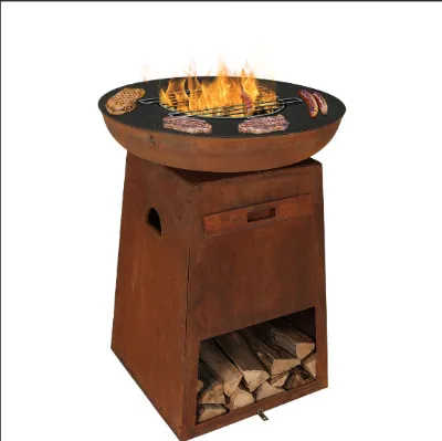Garden Charcoal Rust Fire Bowl with Log Store for Outdoor Fire Pits