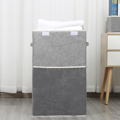 Rectangular Foldable Laundry Basket Hamper Beige and Brown Color