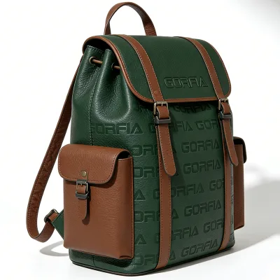 Custom Men's Designer Laptop Backpack PU Leather, Large Capacity Zipper Closure Outdoor Student Bag